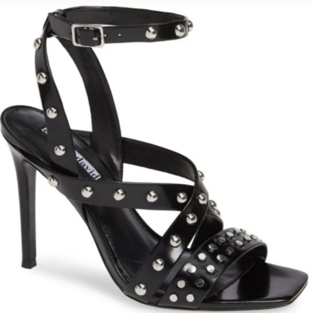 NWT Charles by Charles David Blk Velocity Studded Strappy Stilleto Heels. Sz 8B